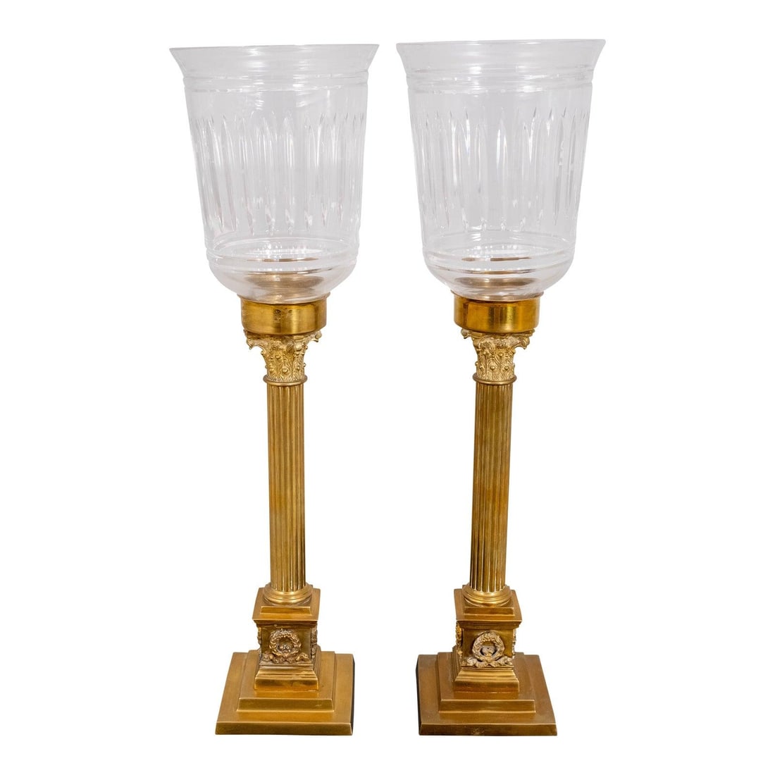 Elegant Pair of Corinthian Brass Candlesticks with Crystal Globes (1 of 10)