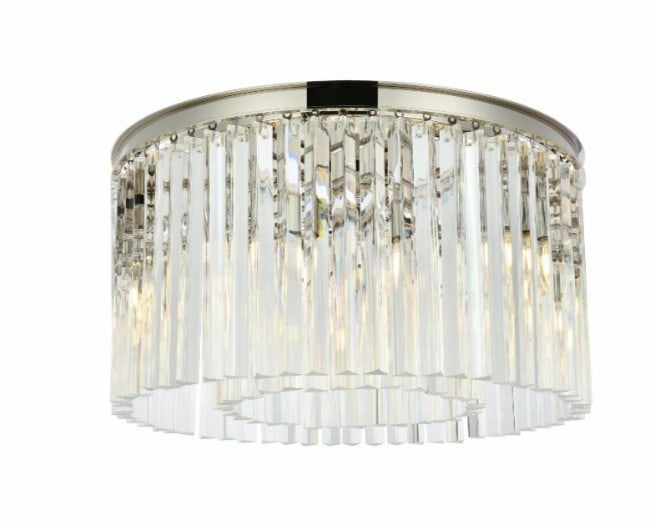 Sydney 8-Light Crystal Chandelier With Polished Nickel Flush Mount 26 Inch: Sydney 8-Light Crystal Chandelier With Polished Nickel Flush Mount 26 Inch This contemporary flush mount chandelier features eight lights and a polished nickel frame adorned with high-quality clear cr