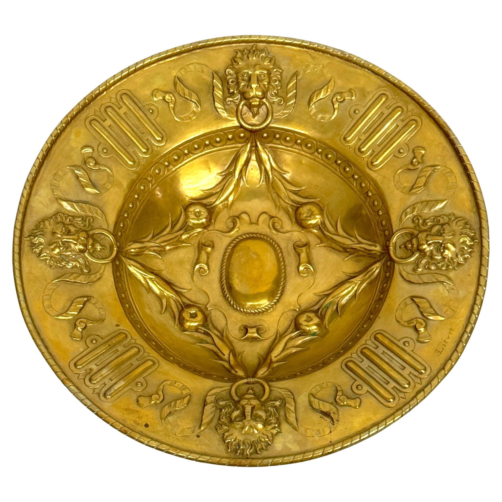Edouard Lievre Brass Lion Medallion Salver Renaissance Revival 1870 (1 of 17)