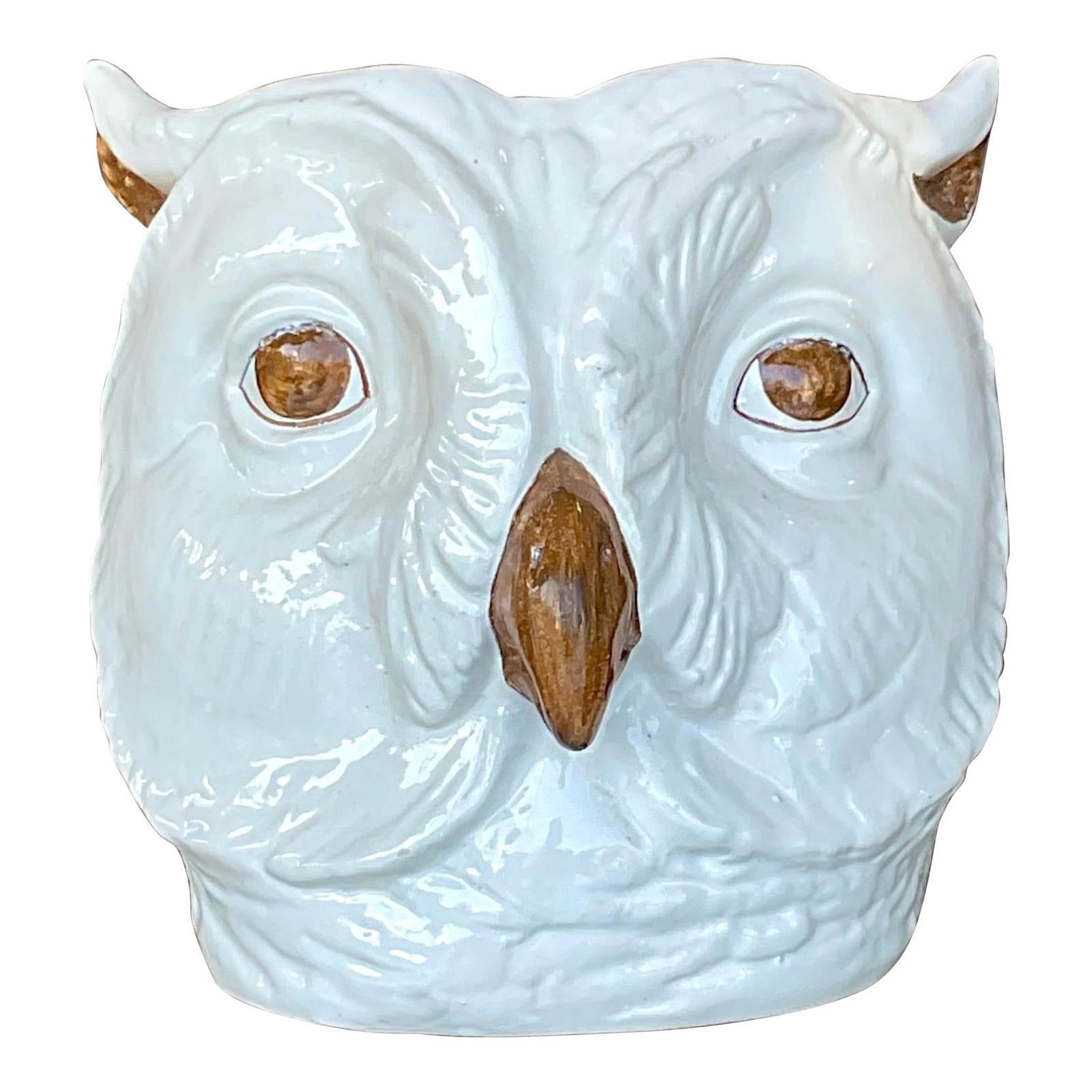 Vintage Italian Hand Painted Owl Ceramic Cache Pot 10x9x9 (1 of 4)