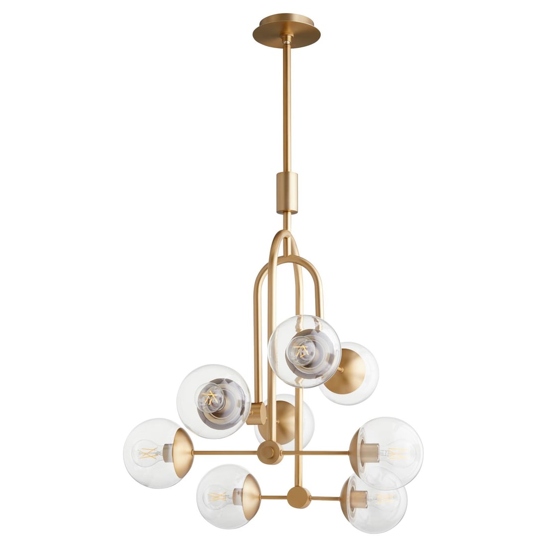 Cyan Drea Mid-Century Pendant Aged Brass Glass 8 Bulb E26: Cyan Drea Mid-Century Pendant Aged Brass Glass 8 Bulb E26 Illuminate your space with this Elegant Brass & Glass Mid-Century Pendant, a stunning addition to your lighting collection. This pendant showc