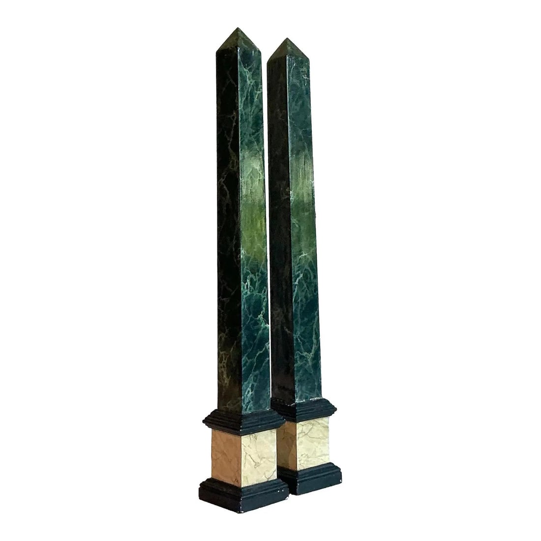Pair of Vintage Italian Hand-Painted Wood Obelisks with Malachite Finish (1 of 7)