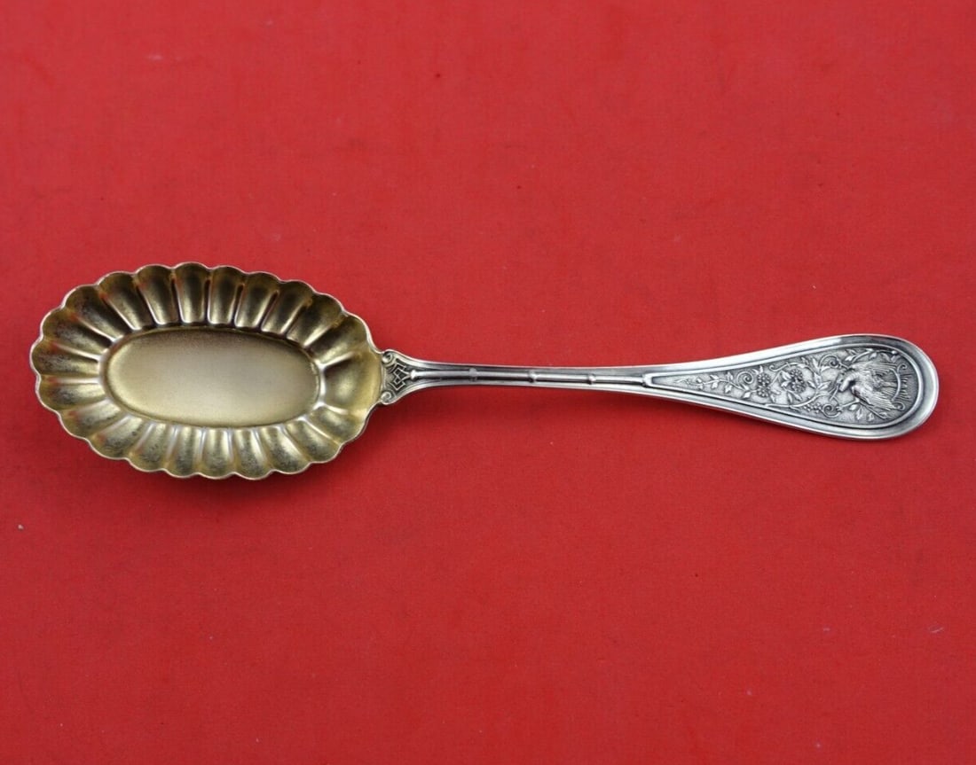 Wendt Bird Sterling Silver Gold Washed Serving Spoon 6 1/8" (1 of 3)