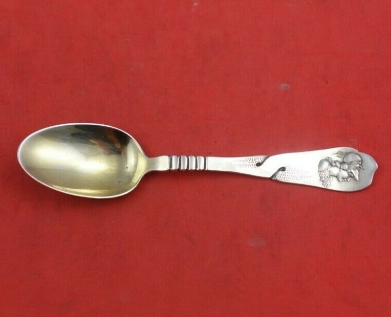 Sterling Demitasse Spoon with Gold Wash Lady Head Medallion Pattern by Knowles (1 of 3)