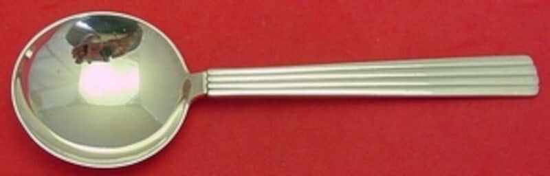 Georg Jensen Bernadotte Sterling Silver Cream Soup Spoon 6.5" Heirloom: Georg Jensen Bernadotte Sterling Silver Cream Soup Spoon 6.5" Heirloom Discover the elegance of the Bernadotte cream soup spoon, crafted from sterling silver by Georg Jensen. Measuring 6 1/2 inches, t