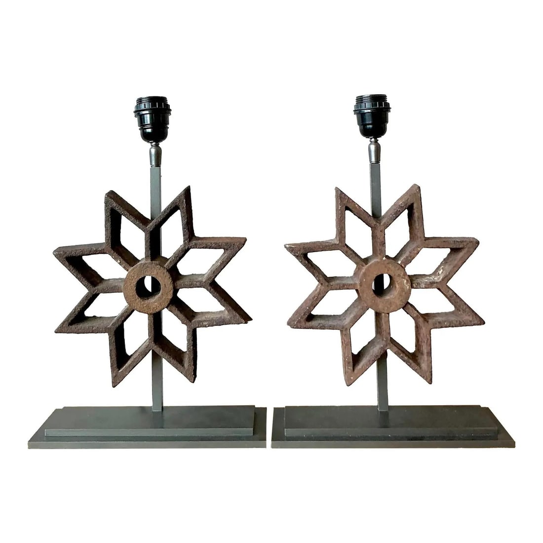 Pair of Cast Iron Star Table Lamps with Boho Industrial Design (1 of 10)