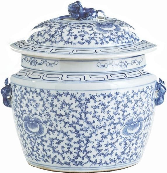 Handmade Blue and White Floral Lidded Rice Jar 9x9x9 (1 of 1)