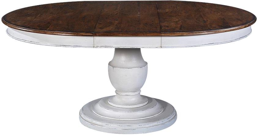 Scottsdale Dining Table White Finish Rustic Pecan Top Round Pedestal: Scottsdale Dining Table White Finish Rustic Pecan Top Round Pedestal Introducing the Scottsdale Table, a beautifully crafted dining table that combines antique charm with modern functionality. Featuri