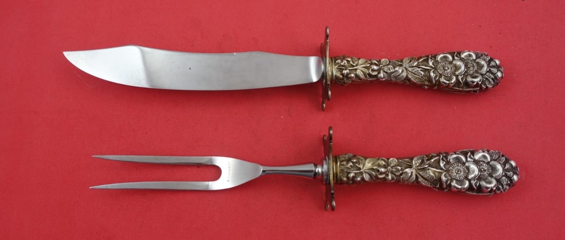 Stieff Forget Me Not Sterling Silver Steak Carving Set 2-Piece (1 of 2)