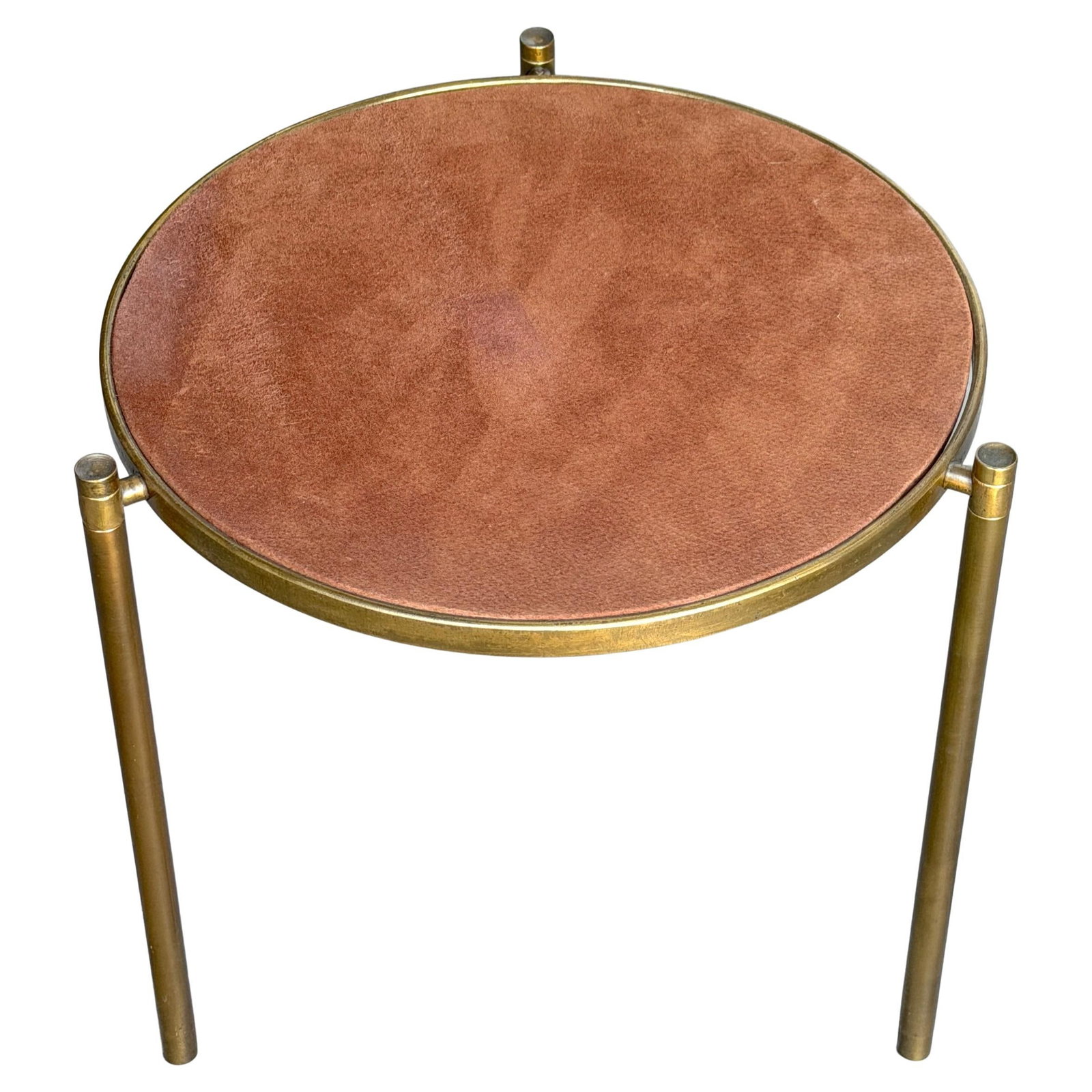 Mid-Century Modern Bronze and Suede Accent Table by Mastercraft 1970s: Mid-Century Modern Bronze and Suede Accent Table by Mastercraft 1970s This Mastercraft side table from the 1970s showcases a sophisticated blend of bronze and suede in a Mid-Century Modern design. The