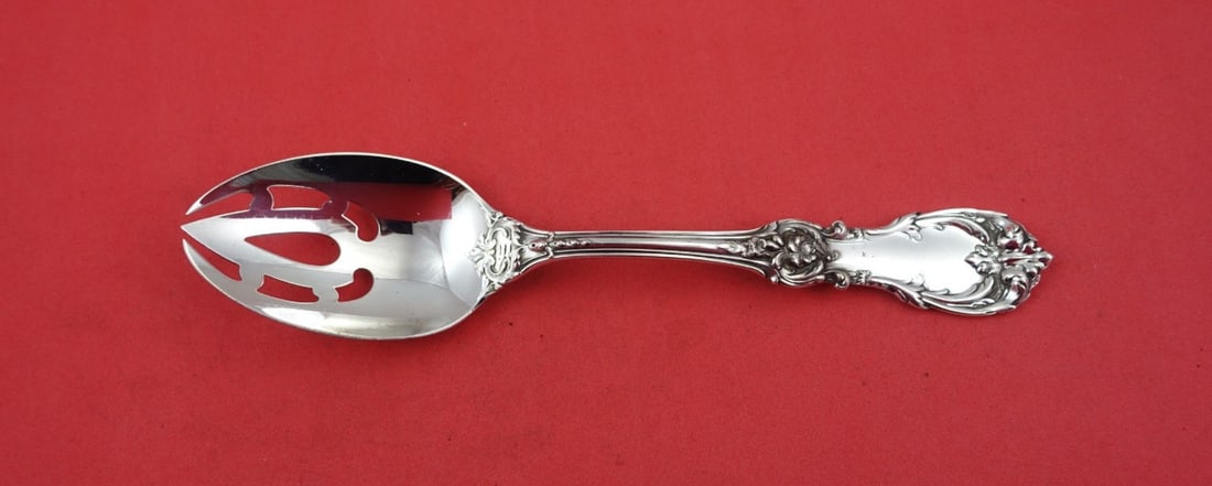 Reed and Barton Burgundy Sterling Silver Pierced Serving Spoon 8 3/8" (1 of 2)