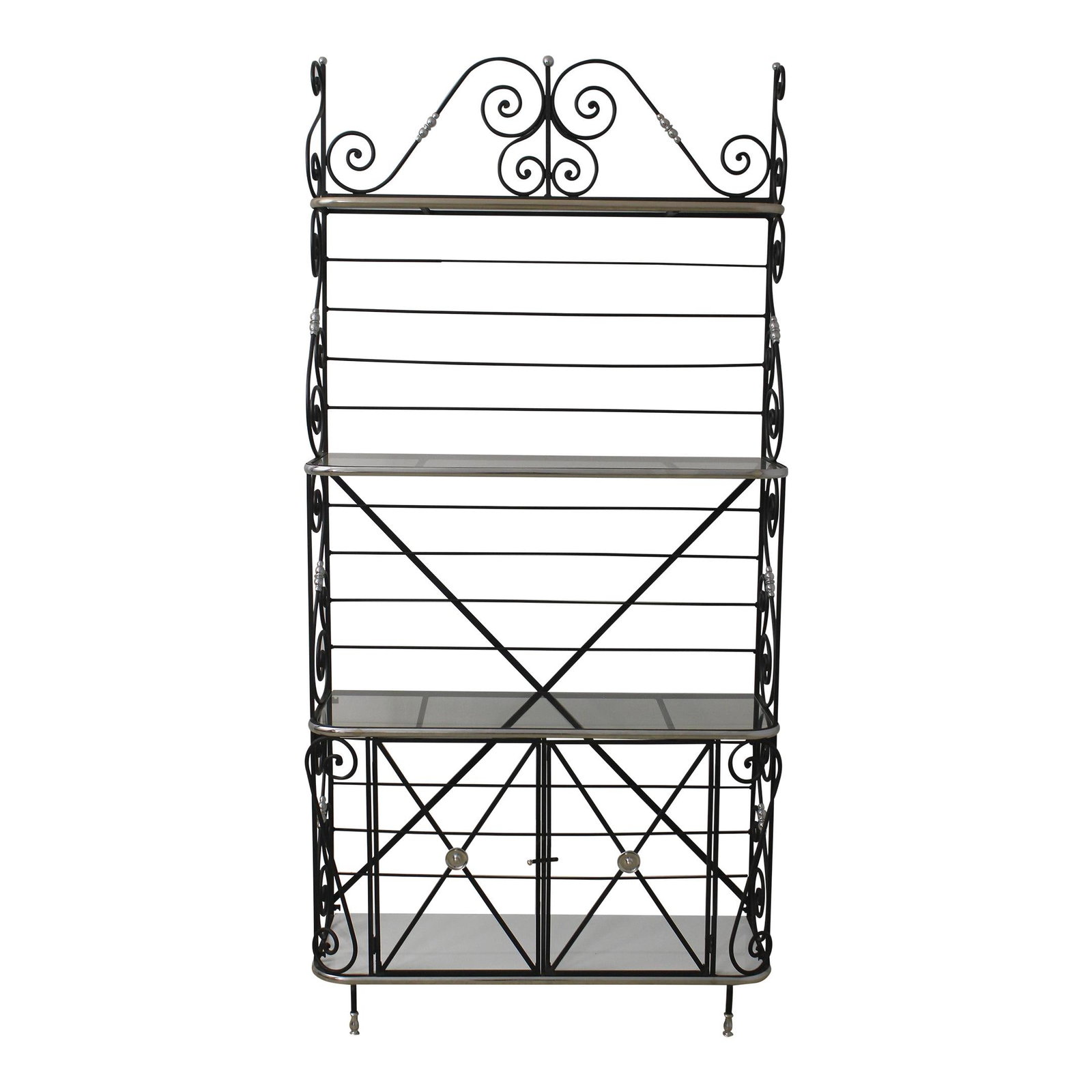 Elegant Black Wrought Iron French Style Bakers Rack with Milk Glass Shelf (1 of 10)