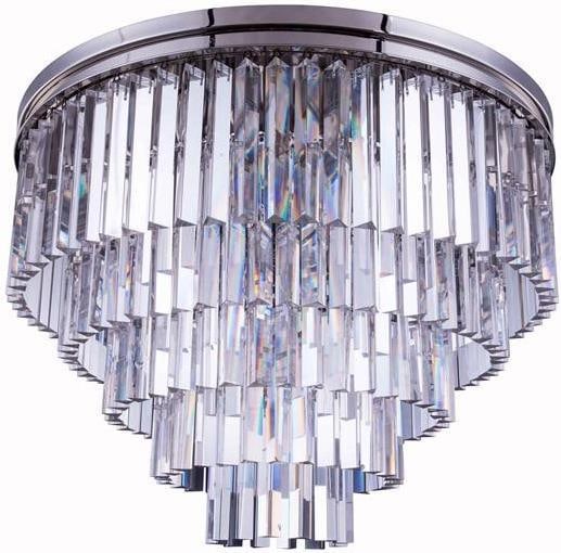 Elegant Lighting Sydney 9-Light Flush Mount Polished Nickel Royal-Cut Crystal: Elegant Lighting Sydney 9-Light Flush Mount Polished Nickel Royal-Cut Crystal The Sydney Flush Mount is a stunning lighting fixture that seamlessly blends transitional styles. It features a polished n