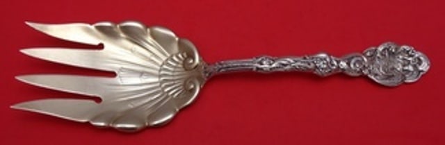Gorham Versailles Salad Serving Fork Sterling Silver Gold Washed Shell 9 inch (1 of 2)