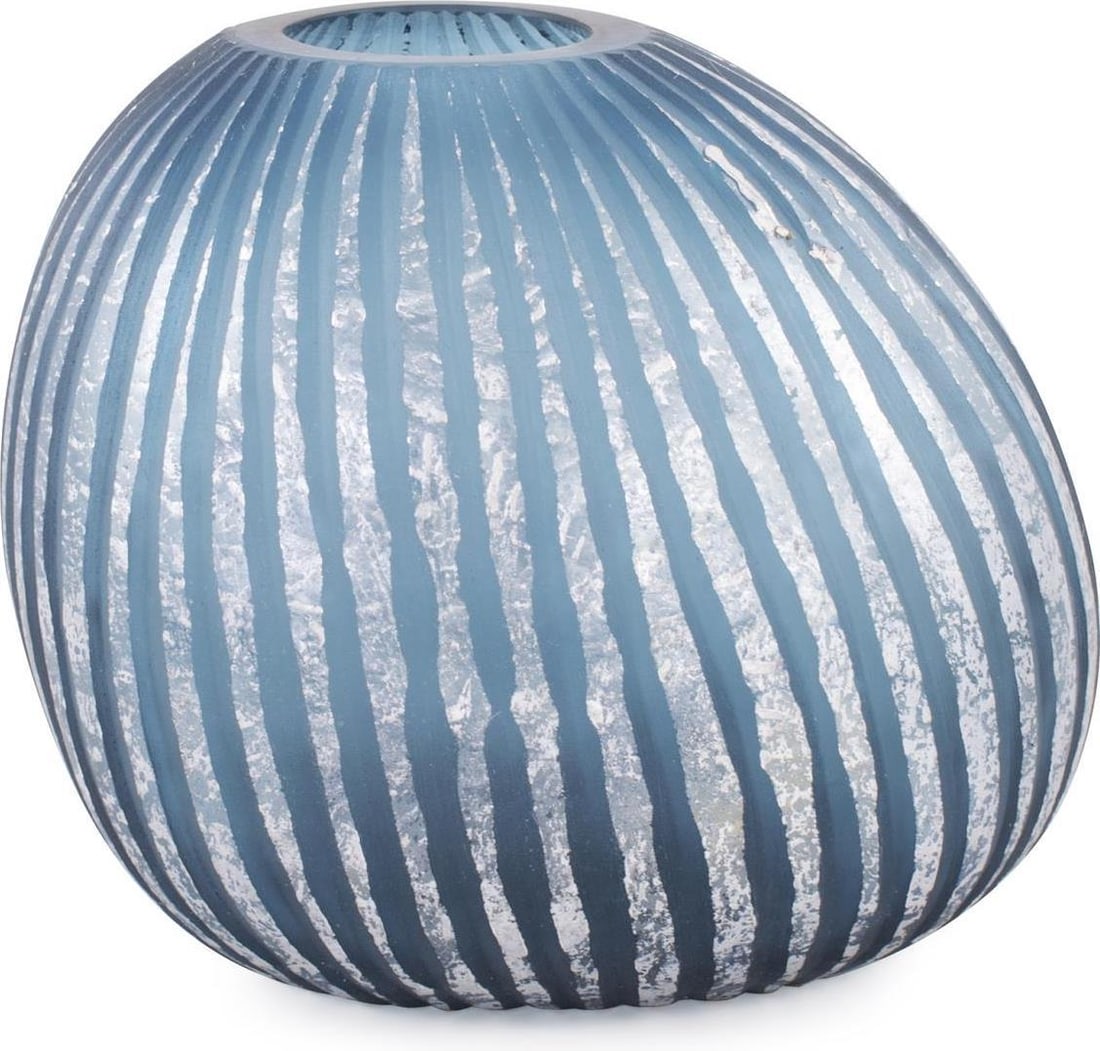 Howard Elliott Yale Blue Glass Vase Unique Design 7.5H 8.88W 6.75D (1 of 4)