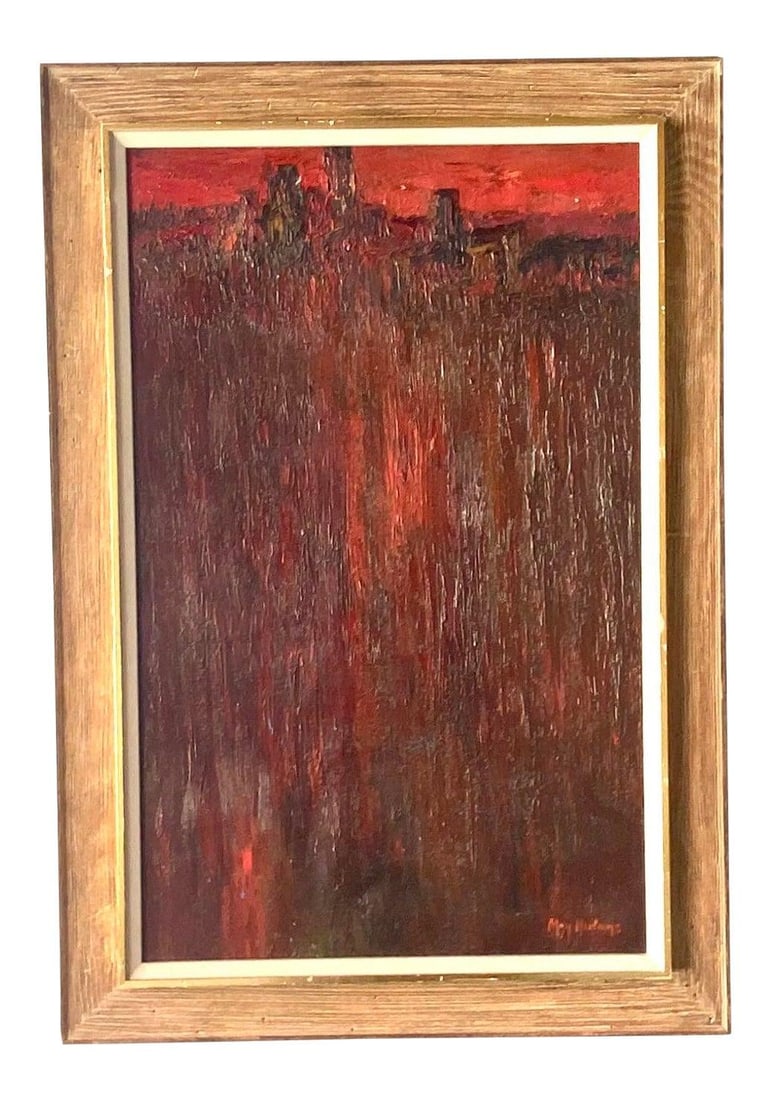 Midcentury Abstract Oil Painting by May Heiloms City Skyline (1 of 7)