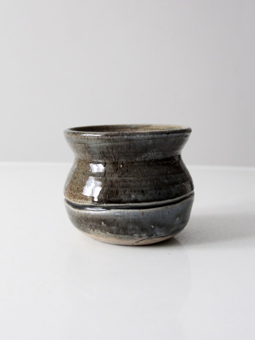 Vintage Studio Pottery Vase Charcoal Slate Grey Finish (1 of 9)