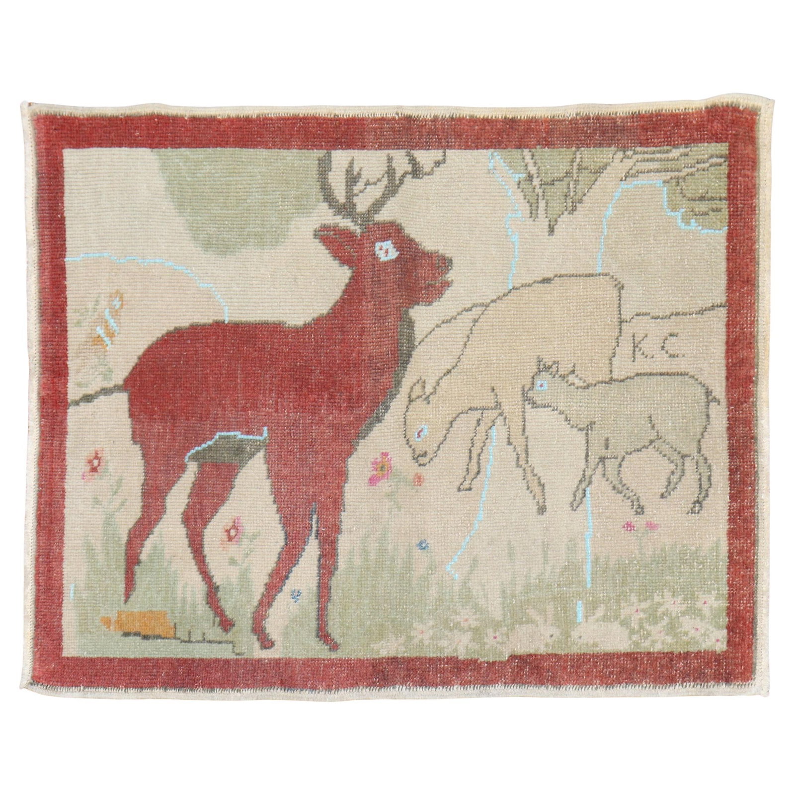 Zabihi Collection Mid-20th Century Turkish Pictorial Rug Deer Goats (1 of 7)