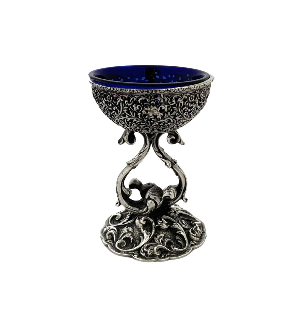 Italian 925 Sterling Silver Barocco Lace Blue Glass Salt Holder (1 of 3)