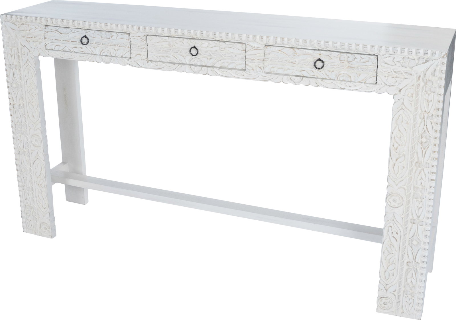 Butler Artisan Carved Mango Console Eco-Friendly White Finish: Butler Artisan Carved Mango Console Eco-Friendly White Finish This Artisan Carved Mango Console exudes charm and sophistication, perfect for enhancing your living space. Crafted from durable mango woo