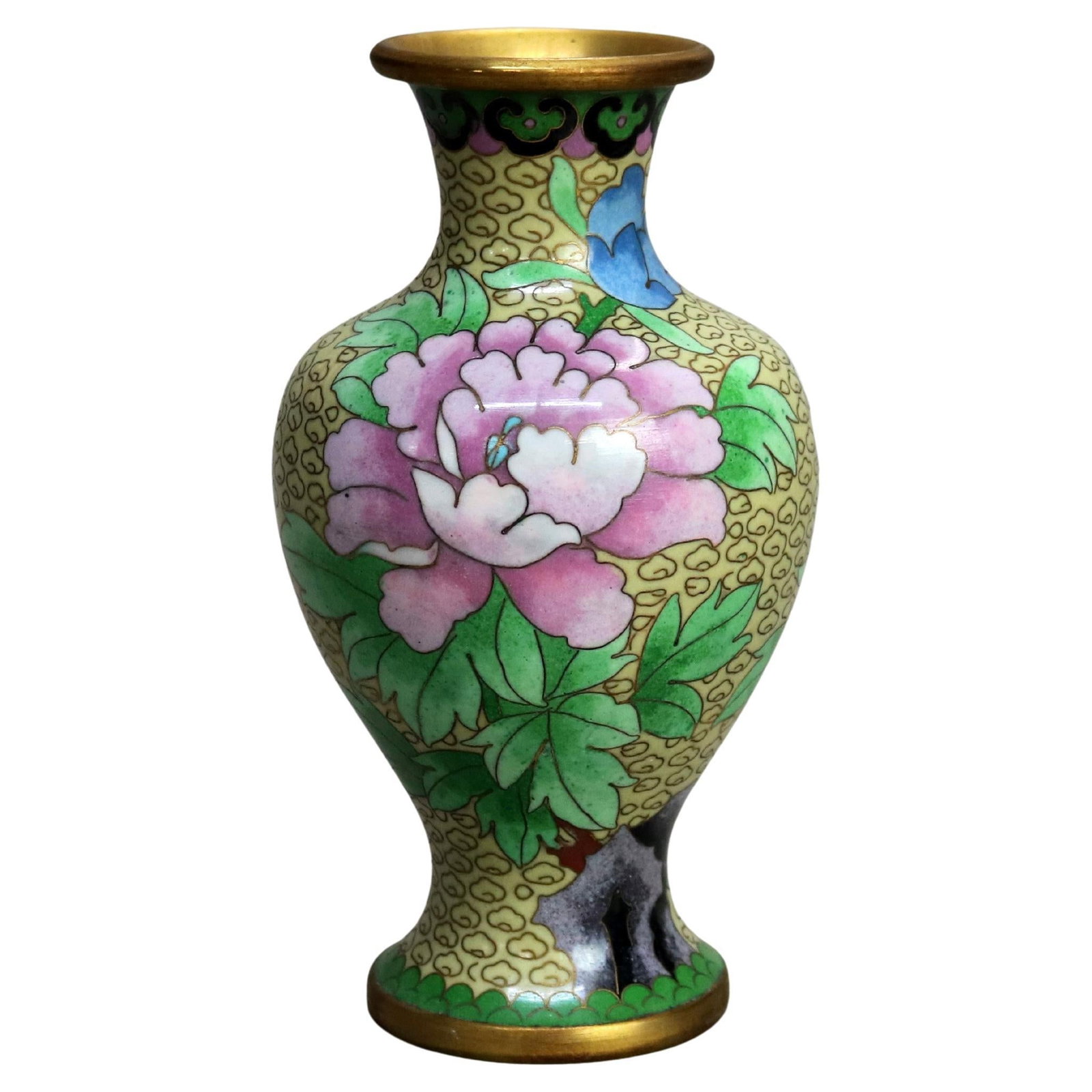 Antique Chinese Cloisonne Vase Enameled with Peonies 20th Century (1 of 6)
