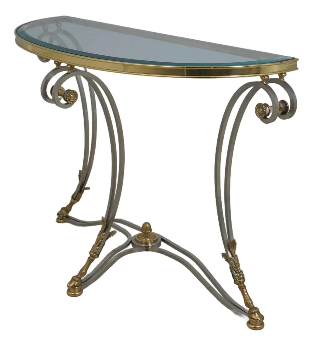 Regency Style Console Table with Brass Accents and Beveled Glass Top (1 of 10)