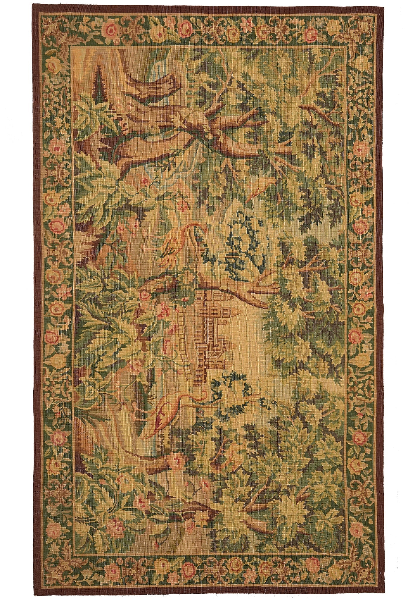 4.5 x 6.7 Fall Scenery Tapestry Area Rug with Peacocks and Birds (1 of 12)