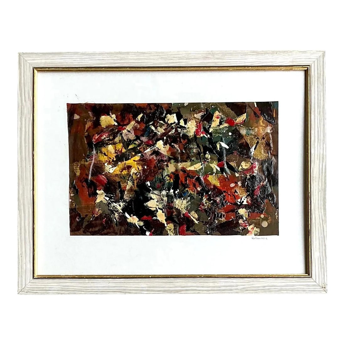 Vintage Boho Abstract Oil Painting on Paper 18.75 x 14.75 Red (1 of 5)