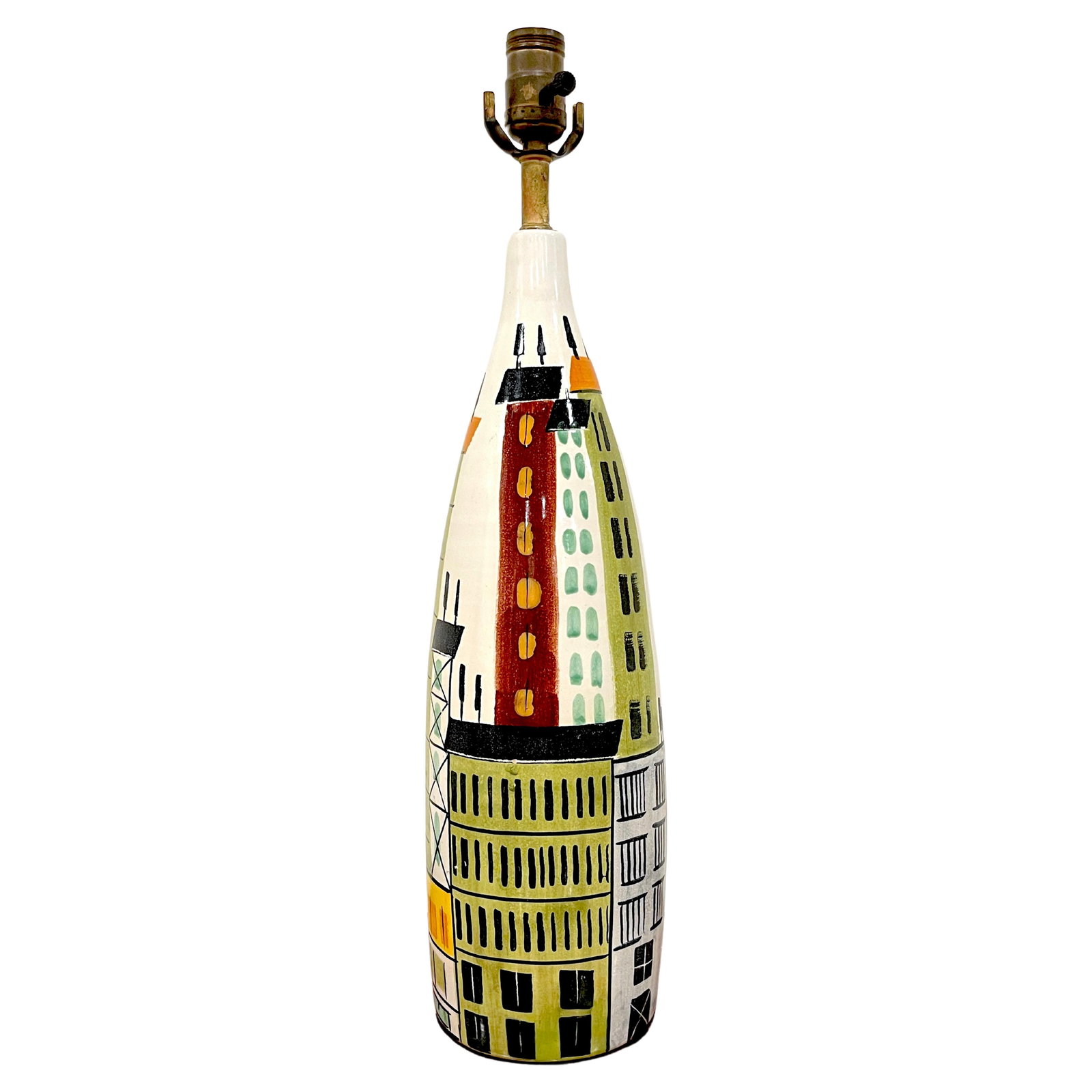 Bitossi Raymor Cityscape Lamp 1960s Hand-Painted Italy Mid-Century Modern (1 of 9)