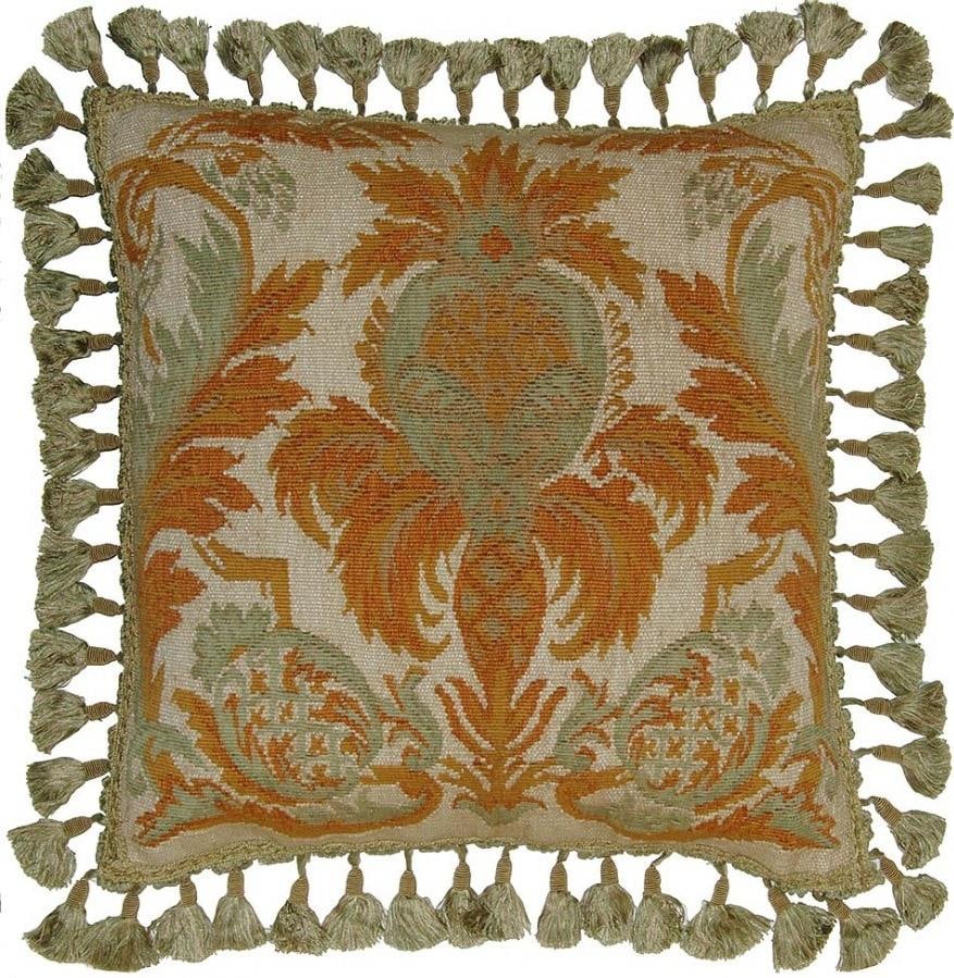 Provence Home Olive Green Velvet Throw Pillow 20x20 Down Insert Aubusson Style (1 of 1)