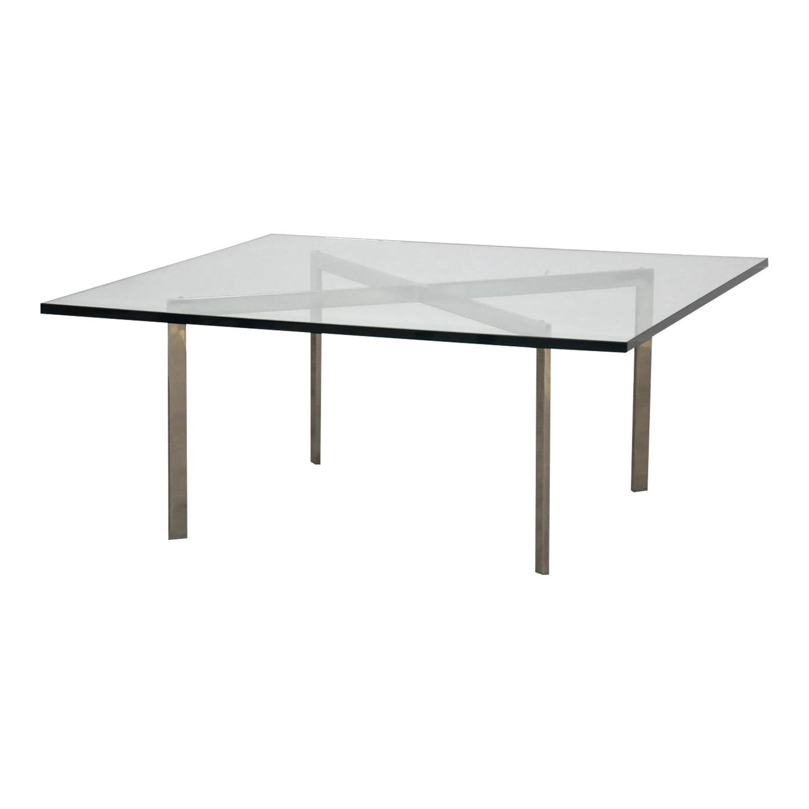 Mies van der Rohe 1960s Barcelona Cross Base Coffee Table: Mies van der Rohe 1960s Barcelona Cross Base Coffee Table This iconic Barcelona coffee table, designed by Mies van der Rohe for Knoll in the 1960s, features a distinctive cross base. The table is cons