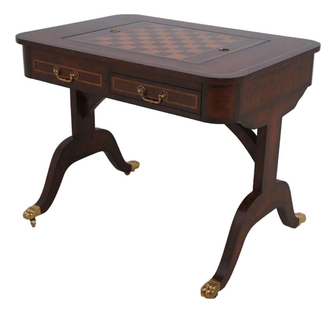 Maitland Smith Burl Wood Regency Game Table with Backgammon Board: Maitland Smith Burl Wood Regency Game Table with Backgammon Board This exquisite Maitland Smith game table showcases a stunning burl wood finish in a classic Regency style. Crafted with high-quality c