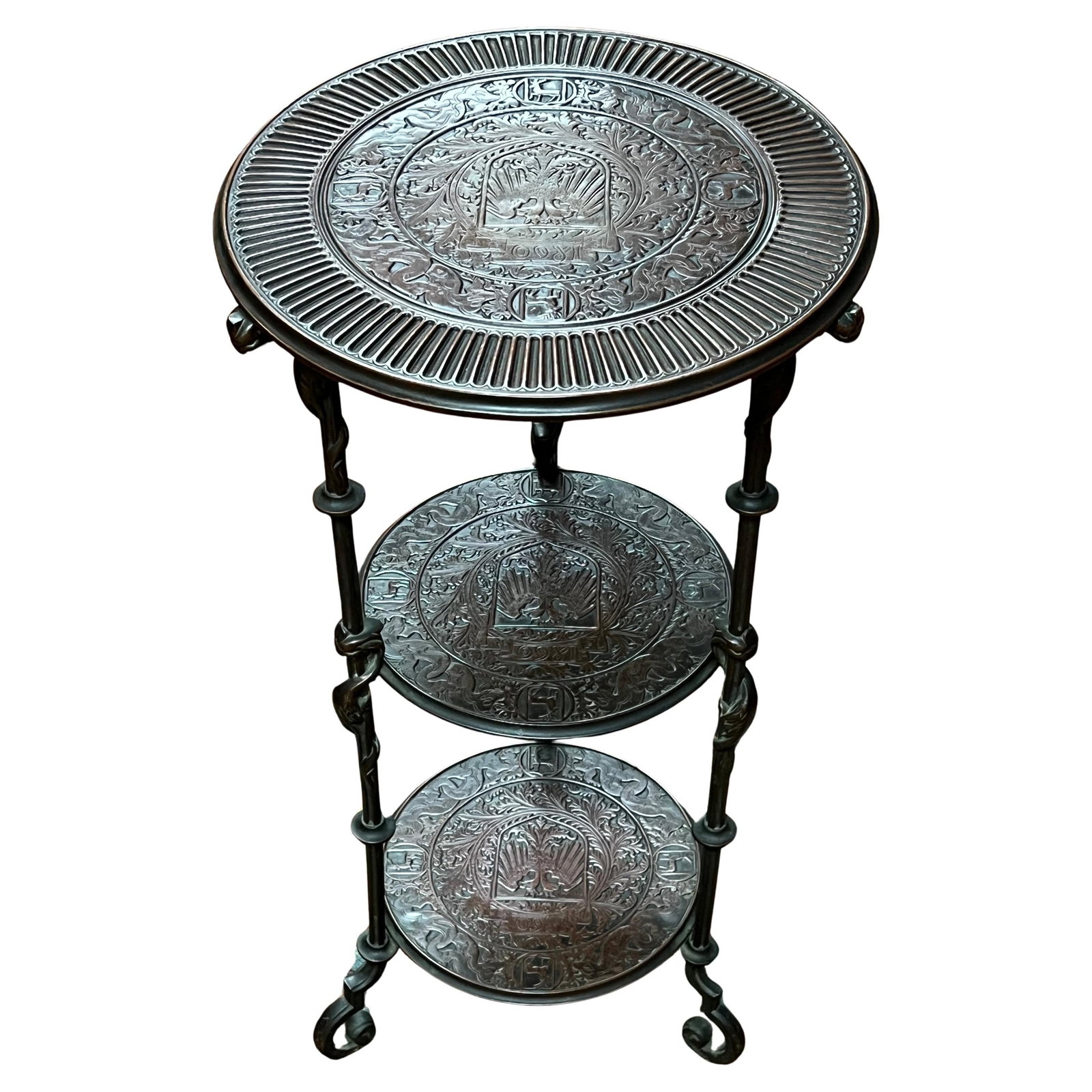 Gothic Revival Bronze Tripod Plant Stand with Austrian Motifs Stamped Tiffany (1 of 16)