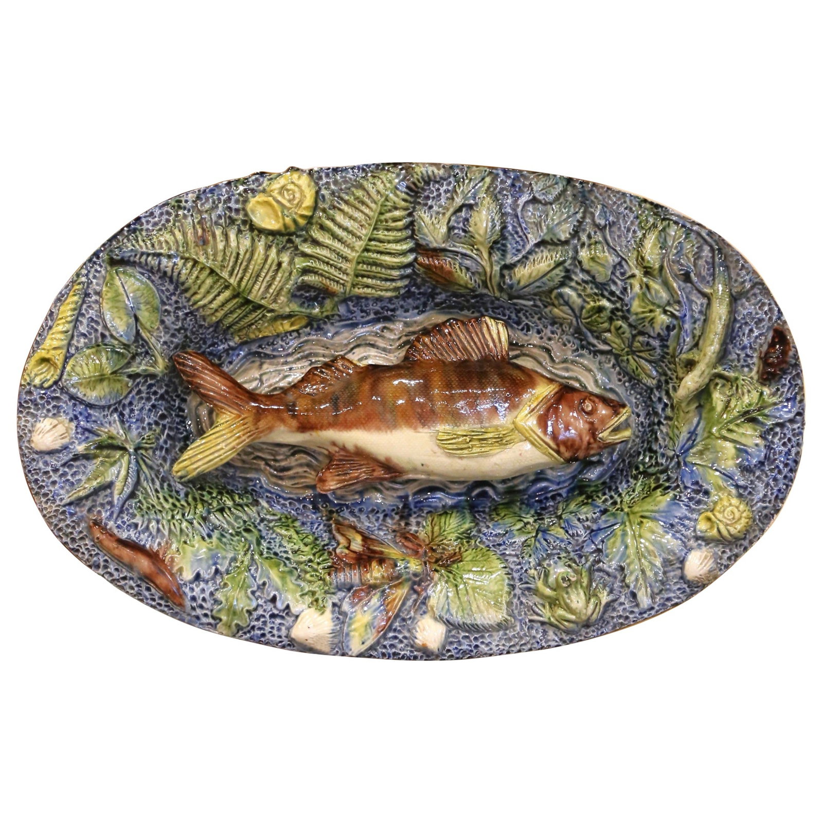 19th Century French Palissy Style Hand Painted Fish Platter Ceramic (1 of 7)
