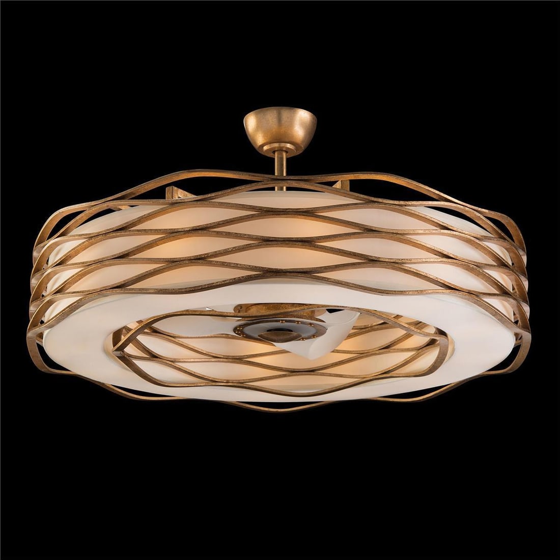 John-Richard Gold Ribbon Pendant Fan UL-Listed 12-Light: John-Richard Gold Ribbon Pendant Fan UL-Listed 12-Light Illuminate your space with this exquisite Gold Ribbon Pendant featuring an integrated fan. This stunning light fixture combines style and functi