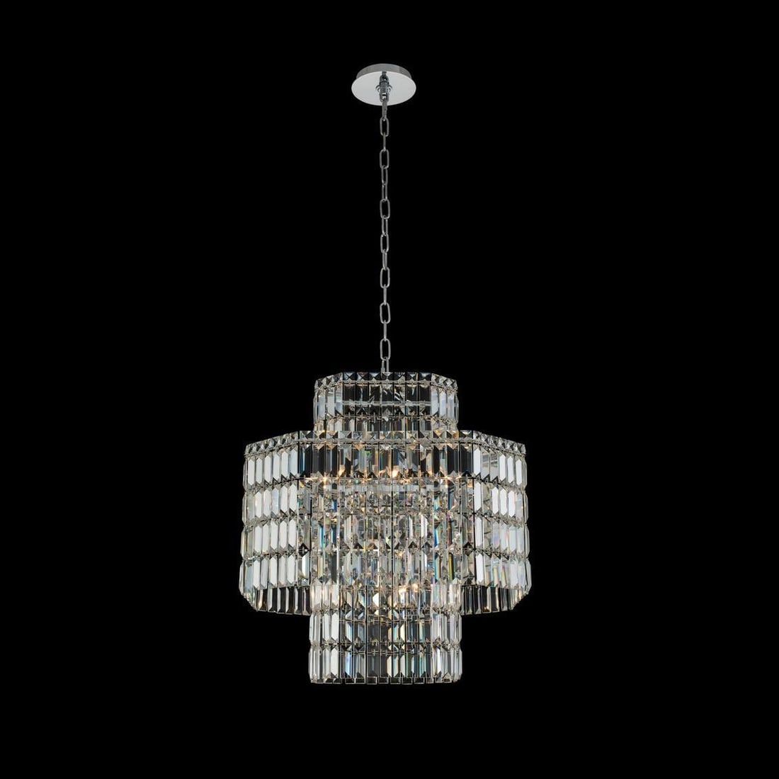 Kalco Livelli Crystal Pendant Light 25H Polished Chrome 12 Bulbs Dimmable: Kalco Livelli Crystal Pendant Light 25H Polished Chrome 12 Bulbs Dimmable Elevate your space with the Livelli Crystal Pendant, an exquisite lighting fixture that combines contemporary style with timel