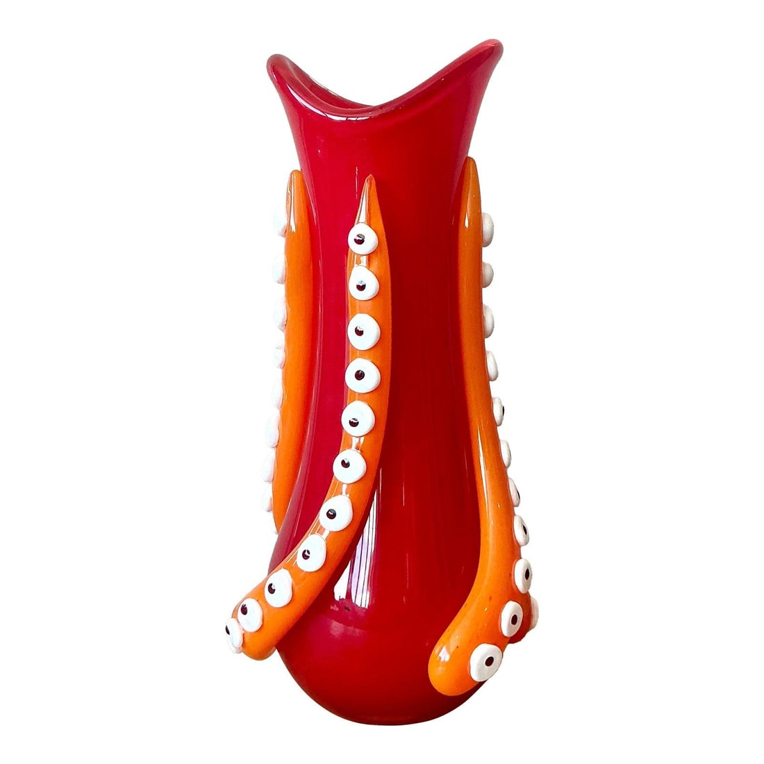 Ruby Red Art Glass Octopus Motif Vase with Orange Applied Tendrils (1 of 5)