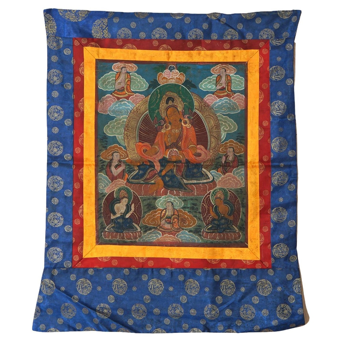 Tibetan Hand Painted Silk Canvas Thangka with Figures Circa 1920 (1 of 16)