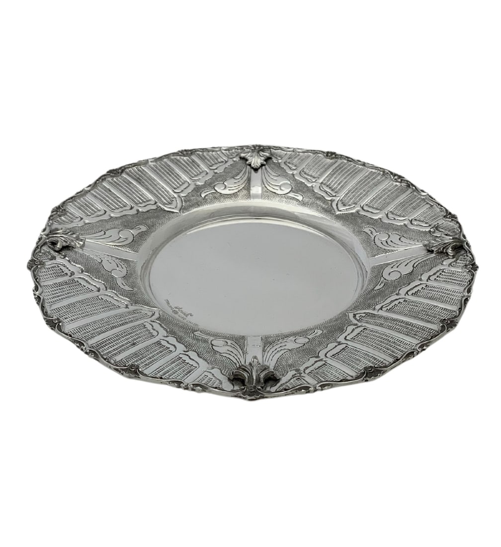 925 Sterling Silver Handmade Leaf Applique Round Tray 8.50 Inches (1 of 3)