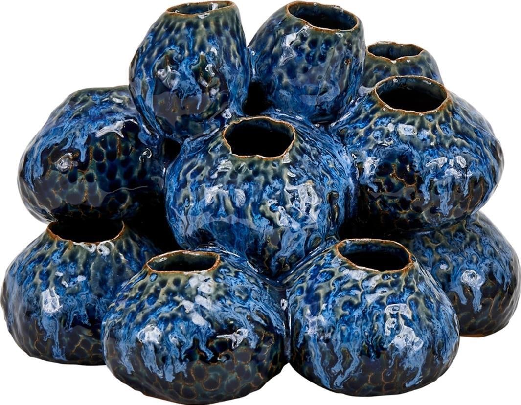 Artistic Blue Ceramic Cluster Vase 6x9x9 Inches (1 of 2)