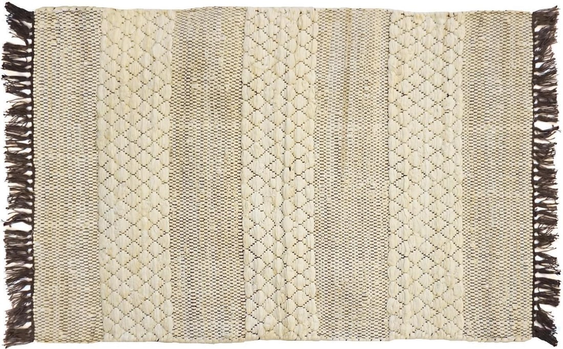 Scandinavian Sand Beige Rag Rug with Black Diamonds 30x50: Scandinavian Sand Beige Rag Rug with Black Diamonds 30x50 Enhance your home decor with this stylish Sand Beige Rug featuring striking black diamond accents. Crafted from 100% hand-loomed cotton and ha