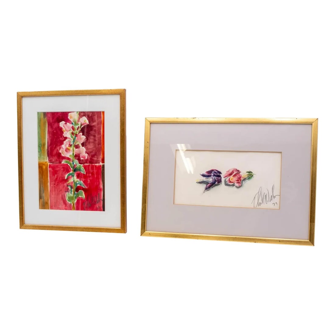 Framed Signed Watercolor Flower Prints 1979 Gold Frames (1 of 10)