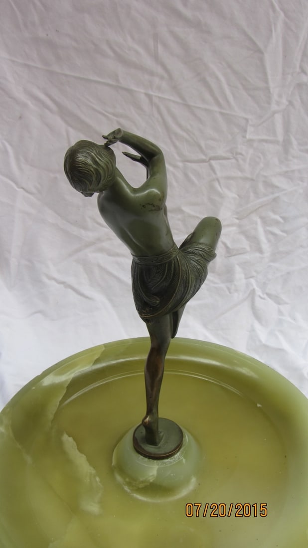 Art Deco Bronze Dancer Centerpiece on Onyx Signed O Hafenrichter - 2