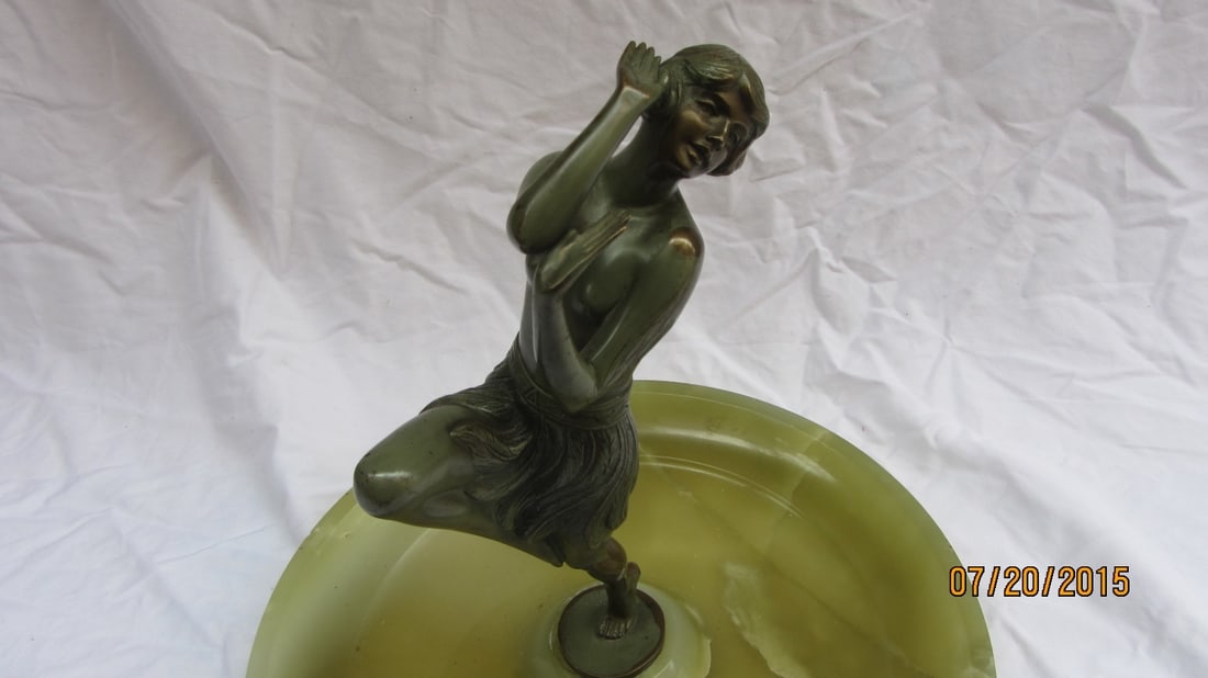 Art Deco Bronze Dancer Centerpiece on Onyx Signed O Hafenrichter - 3