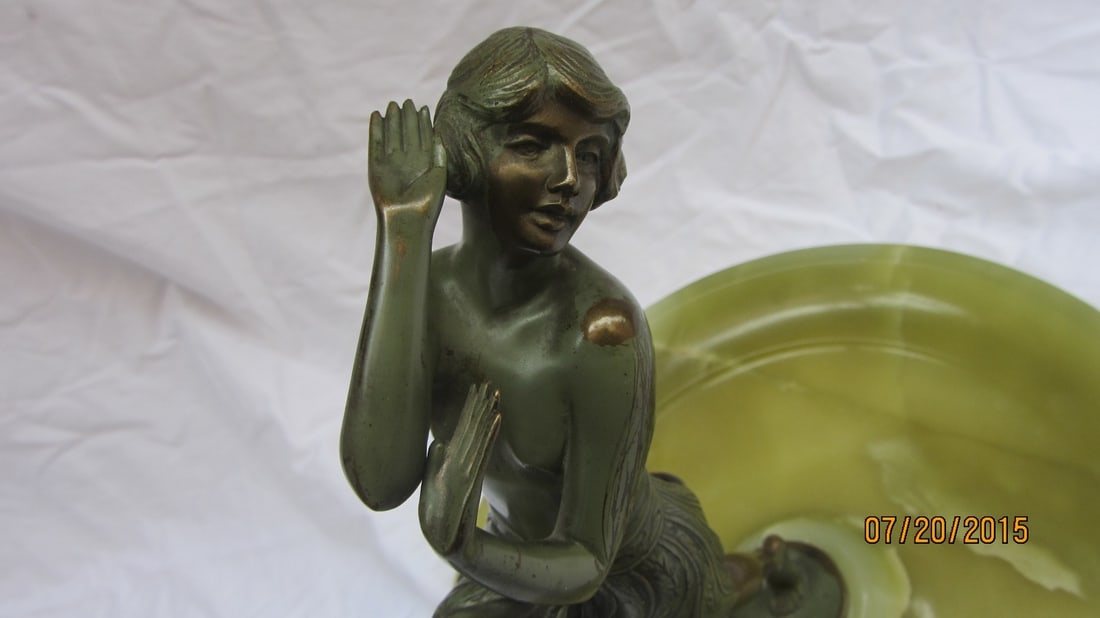 Art Deco Bronze Dancer Centerpiece on Onyx Signed O Hafenrichter - 5