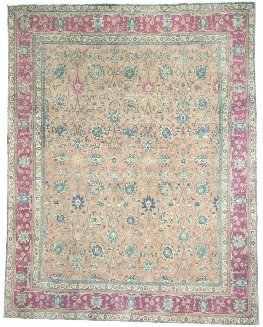 Hand-Knotted Wool Area Rug Vintage Floral Pattern 9'9 x 12'7: Hand-Knotted Wool Area Rug Vintage Floral Pattern 9'9 x 12'7 Enhance your living space with this exquisite Antique Distressed Vintage Oriental Rug, featuring a classic floral design. Hand-knotted from