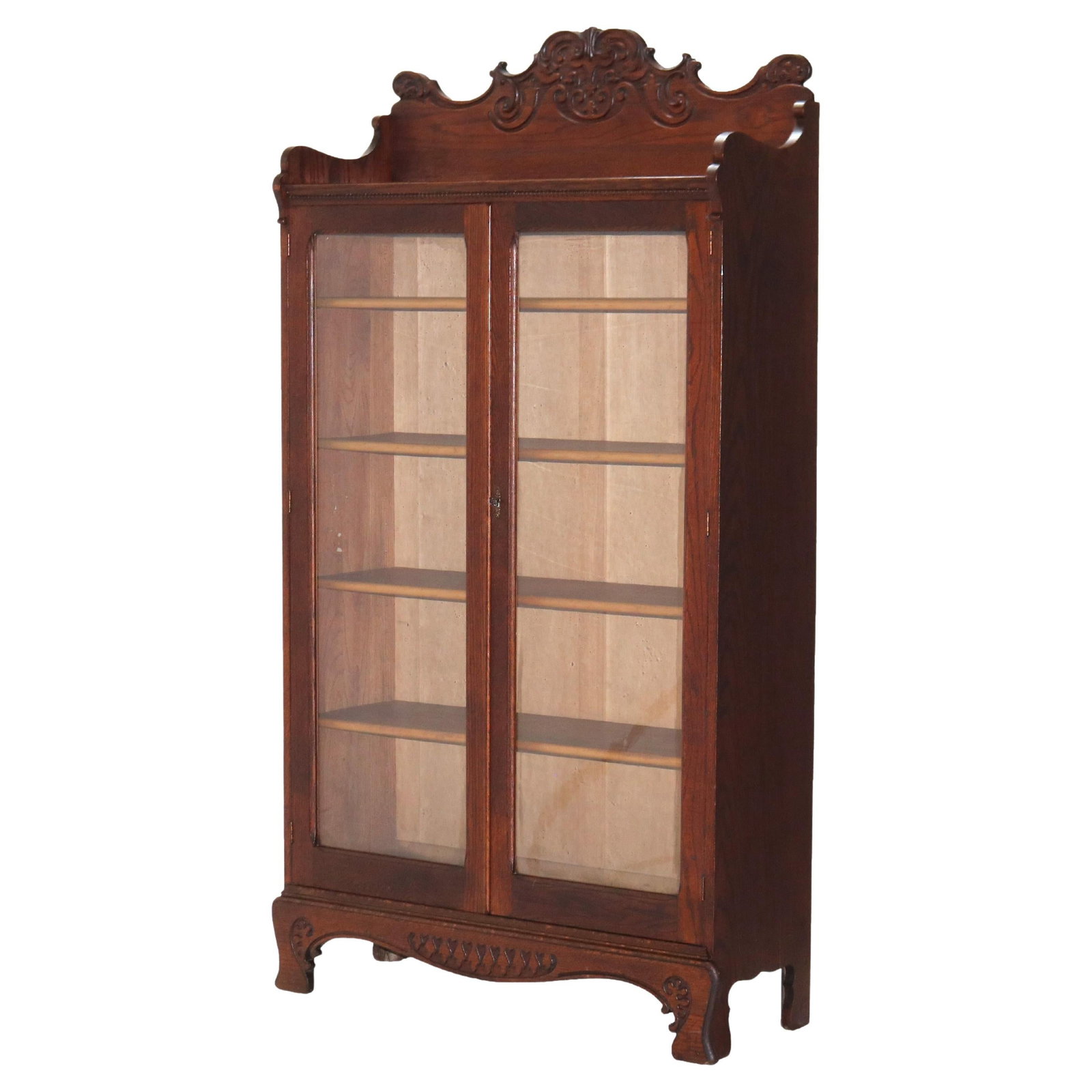 Antique Arts and Crafts Carved Oak Double Door Bookcase C1920 (1 of 13)