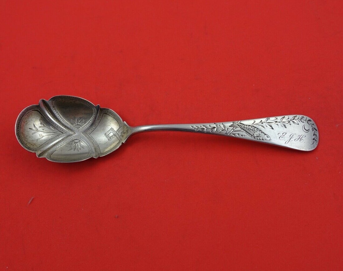 Gorham Nightingale Sterling Silver Preserve Spoon 7 inch Brite-Cut (1 of 2)