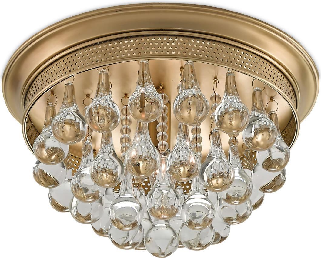 Currey Worthing Brass Crystal Flush Mount Light Fixture: Currey Worthing Brass Crystal Flush Mount Light Fixture Illuminate your space with this stunning antique-style light fixture, designed to add elegance and charm to any room. Crafted from a combination