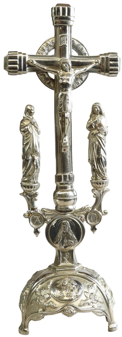 Antique 1900 French Metal Crucifix with Mary and John Design (1 of 9)